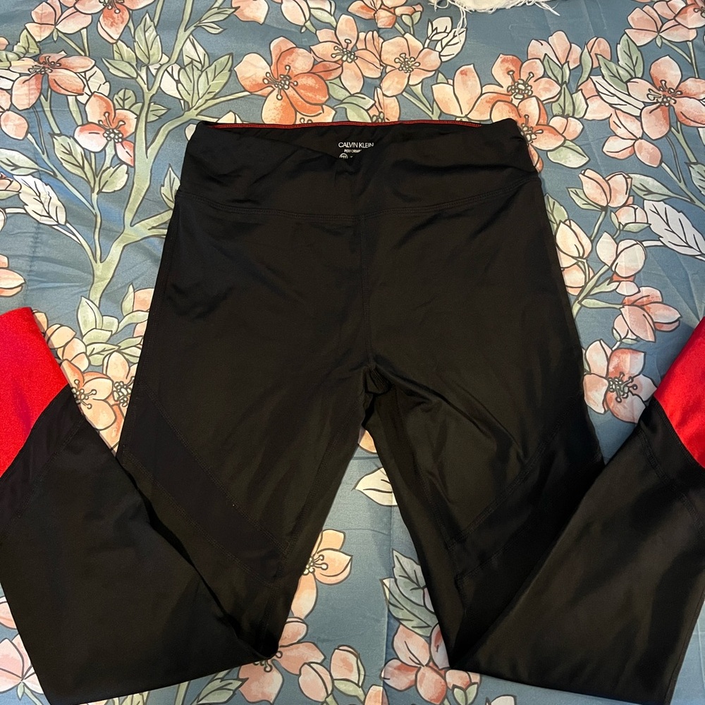 Calvin Klein Black Leggings with Red Panels
